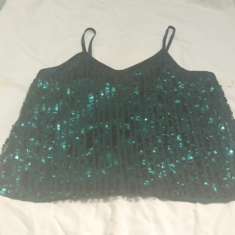 Sequin Embellished Black and Green Women's Top